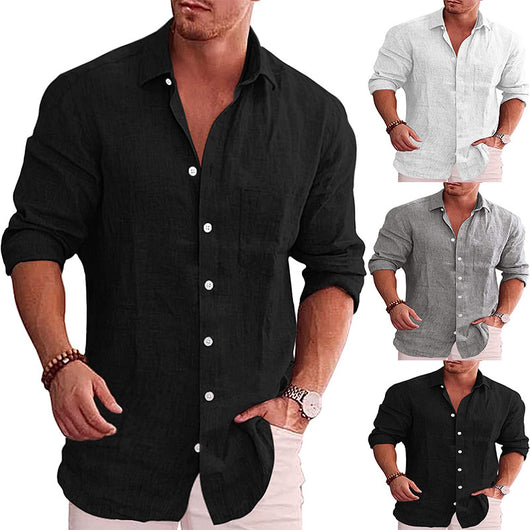 Camisa de Algodón y Lino Clásica con Cuello Solapa - Ajuste Regular - Image 4