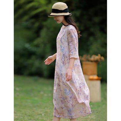 Vestido de Lino y Algodón Floral para Mujer - Colección Viajera Literaria - Image 5
