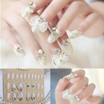 Uñas Postizas Decoradas con Lazo y Corona - Parches de Uñas Artísticas - Image 20