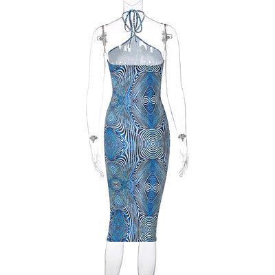 Falda Midi Estampada Elegante sin Mangas con Cuello Halter - Image 9