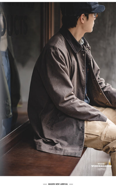 Abrigo Impermeable de Lana Encerada Estilo Británico Marrón - Gabardina Retro para Hombre - Image 14