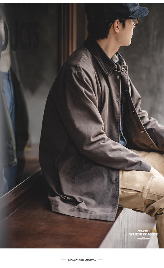 Abrigo Impermeable de Lana Encerada Estilo Británico Marrón - Gabardina Retro para Hombre - Image 14
