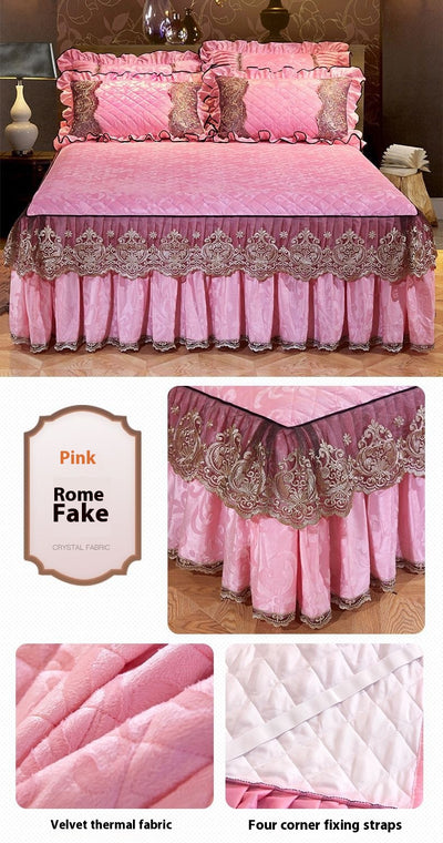 Falda de Cama Acolchada Terciopelo Estilo Coreano Color Sólido - Image 15