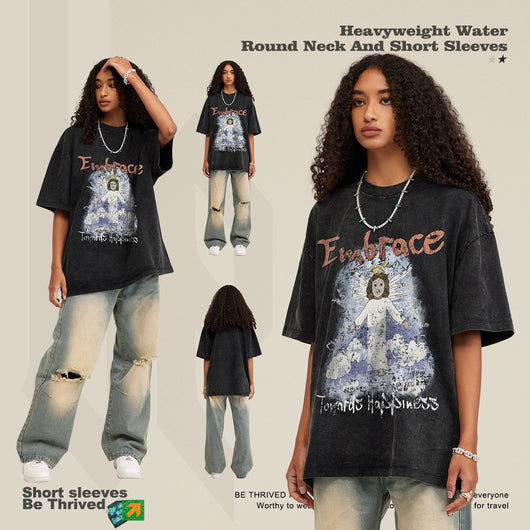 Camiseta Retro Suelta Estampada Manga Corta para Hombre - Image 5
