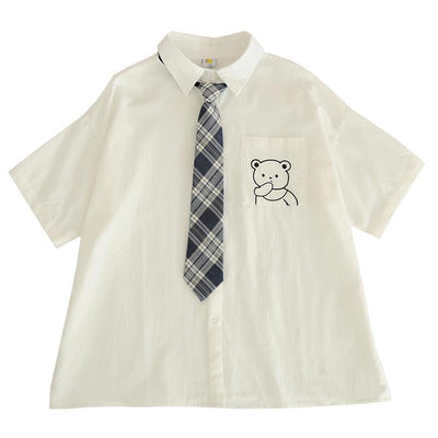 Camisa Escolar Suelta Estilo Japonés con Corbata - Manga Corta Versátil