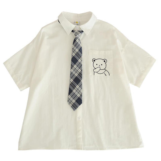 Camisa Escolar Suelta Estilo Japonés con Corbata - Manga Corta Versátil