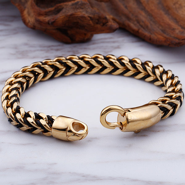 Pulsera de Cuero Trenzado Estilo Coreano Vintage con Acero Titanio