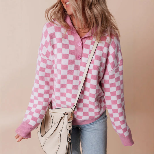 Blusa Cuadros Escoceses con Tres Botones - Camisa Suelta y Versátil para Mujer