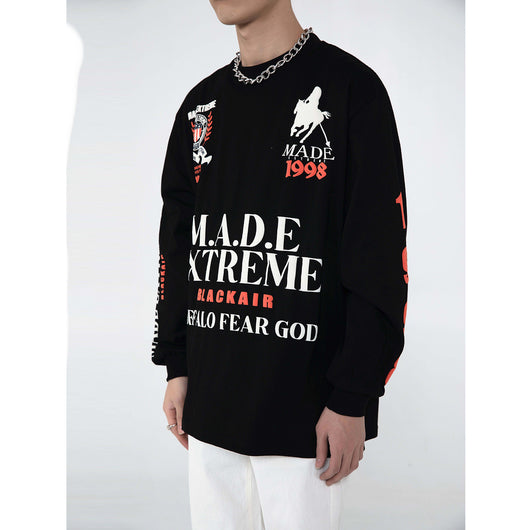 Camiseta Manga Larga Cuello Redondo con Letras Creativas para Hombre - Image 9