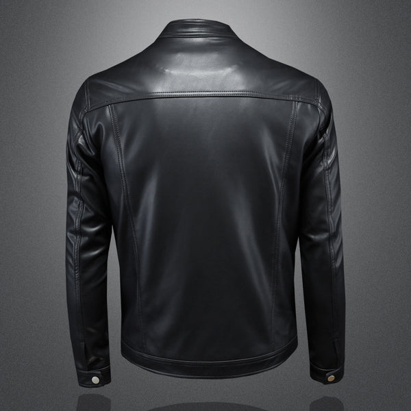 Chaqueta de Cuero Motociclista Slim Fit para Otoño Invierno