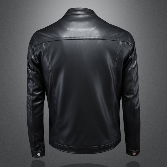 Chaqueta de Cuero Motociclista Slim Fit para Otoño Invierno