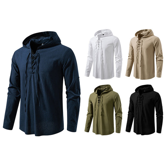 Camisa Pirata Medieval de Algodón y Lino con Cordón para Hombre - Image 4