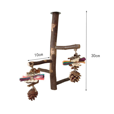 DIY bird stand kit with natural apple wood perches, including a long main perch, four smaller perches, and metal hardware. - Image 8