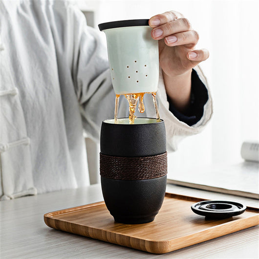 Taza de Té de Cerámica con Filtro Integrado y Tapa - Image 12