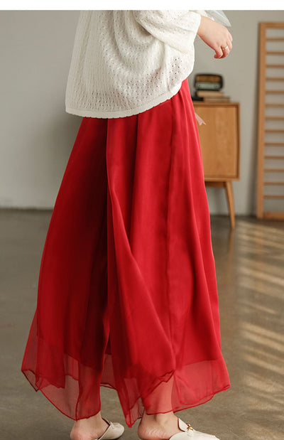 Pantalones Anchos de Cintura Alta en Malla y Gasa - Comodidad Elegante - Image 58