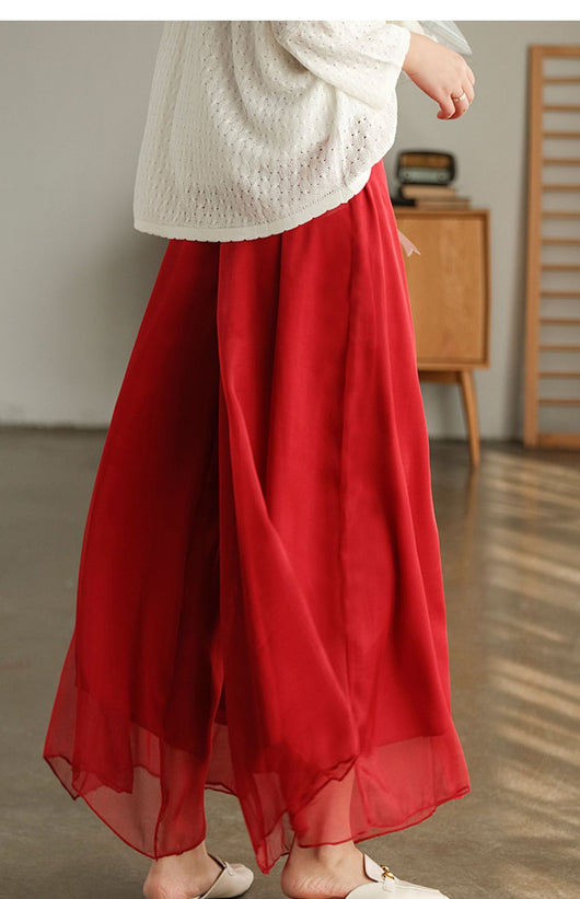 Pantalones Anchos de Cintura Alta en Malla y Gasa - Comodidad Elegante - Image 58