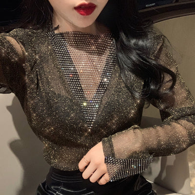 Blusa de Malla de Seda Otoñal Versátil con Mangas Largas - Image 5