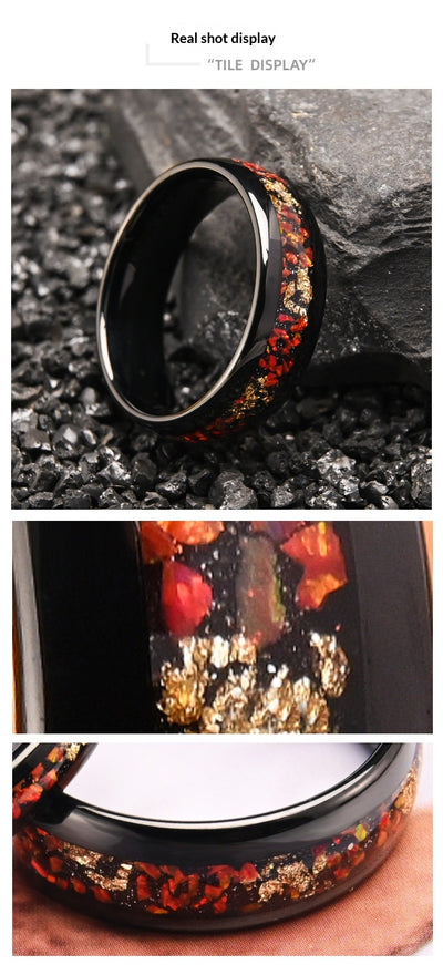 Anillo de Ópalo Rojo con Incrustaciones Negras y Baño de Oro - Image 12