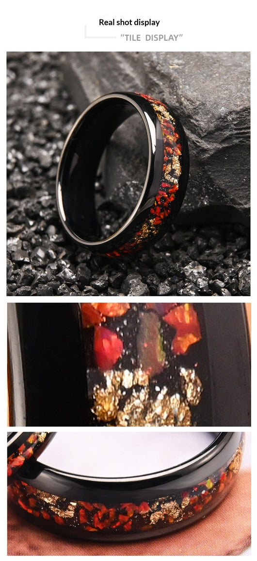 Anillo de Ópalo Rojo con Incrustaciones Negras y Baño de Oro - Image 12