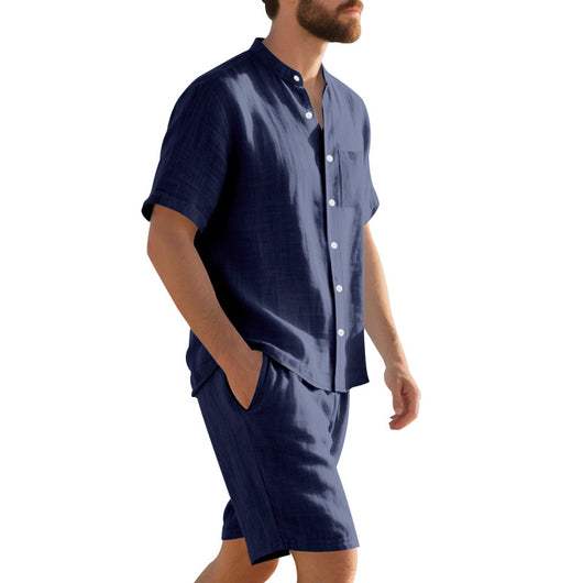 Traje de Lino Americano para Hombre - Dos Piezas Cuello Mao Playa Verano - Image 24