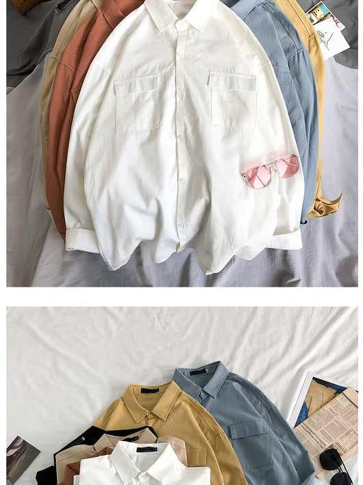 Camisa Manga Larga Suelta Hombre - Colores Sólidos Versátil - Image 3