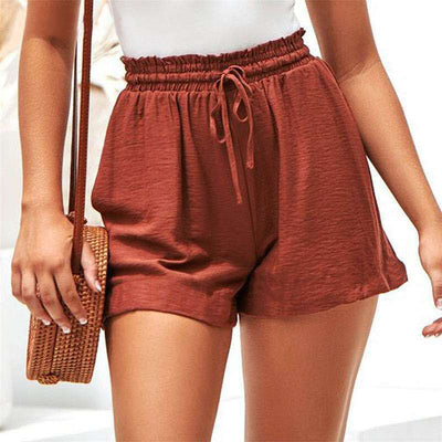 Pantalones Cortos de Lino Anchos con Cintura Elástica y Cordones - Image 6