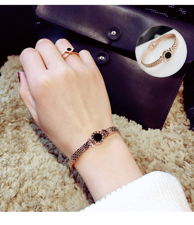 Pulsera Brazalete Números Romanos Oro Rosa Acero Inoxidable para Parejas - Image 10