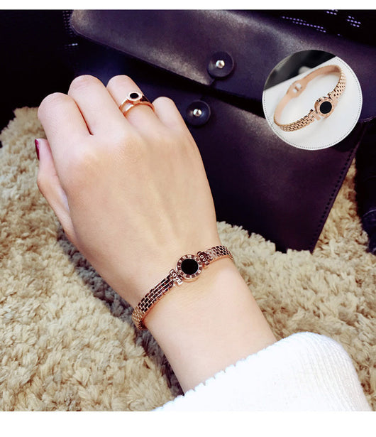 Pulsera Brazalete Números Romanos Oro Rosa Acero Inoxidable para Parejas - Image 10