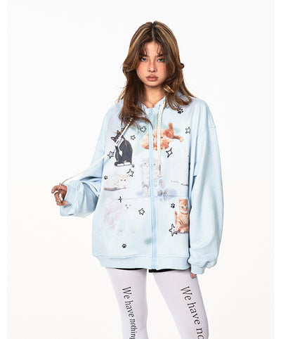 Sudadera con Capucha Retro Gato Adorable Estilo Americano - Image 7