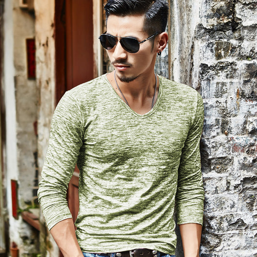 Camiseta Manga Larga Hombre Ajustada Cuello Redondo Primavera Otoño - Image 5