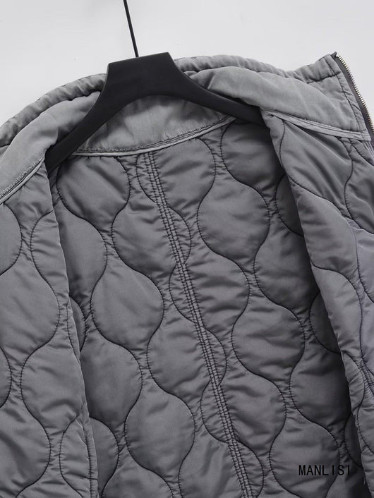 Chaleco Casual de Algodón Gris para Mujer con Cuello de Pie - Image 4