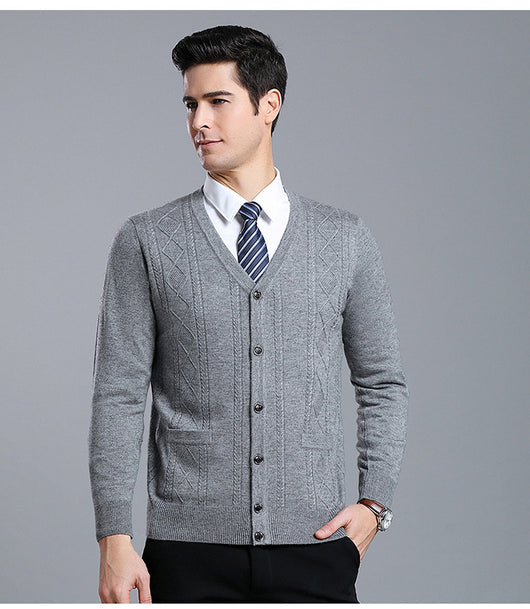 Cardigan de Lana Merino con Cuello V - Suéter Tejido Clásico para Hombre - Image 6