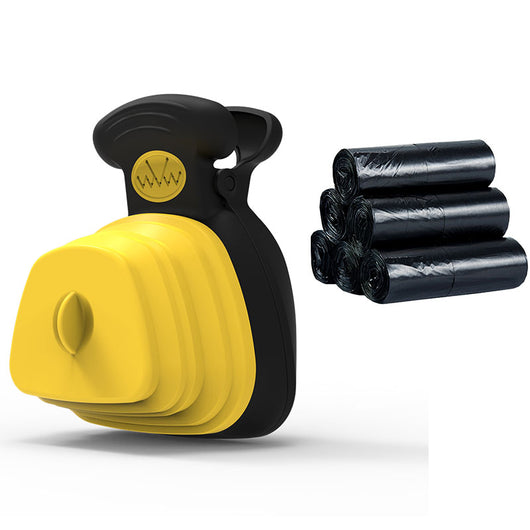 Blue and black foldable pet poop bag dispenser with an integrated scoop, ideal for travel and outdoor use. - Image 7