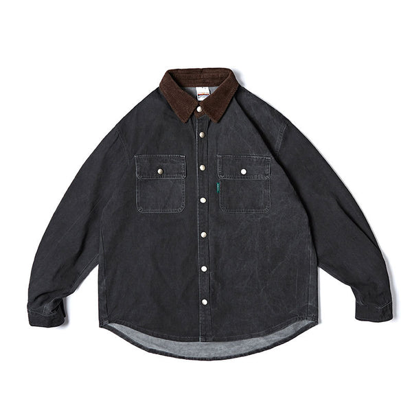 Camisa de Manga Larga Contraste Lavado Vintage para Hombre