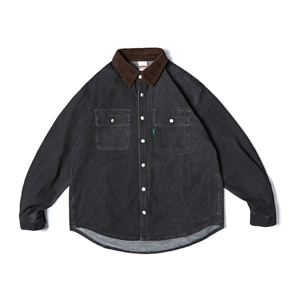 Camisa Masculina de Manga Comprida com Contraste Lavagem Vintage