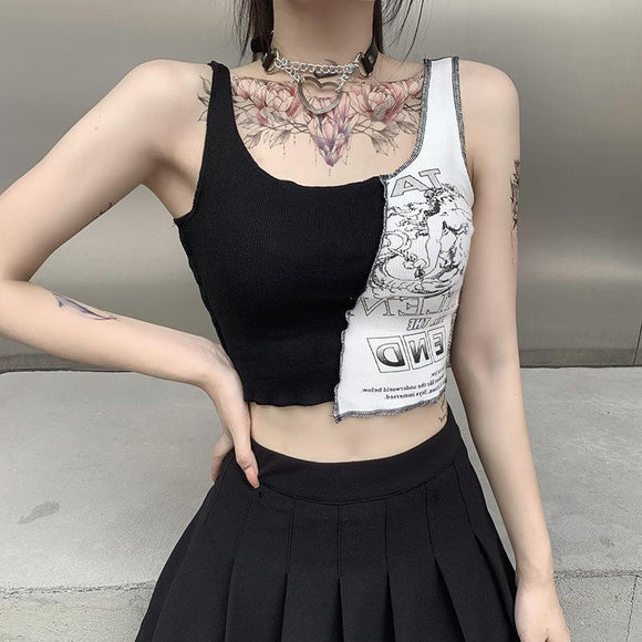 Musculosa Mujer Estilo Urbano con Estampado Patchwork