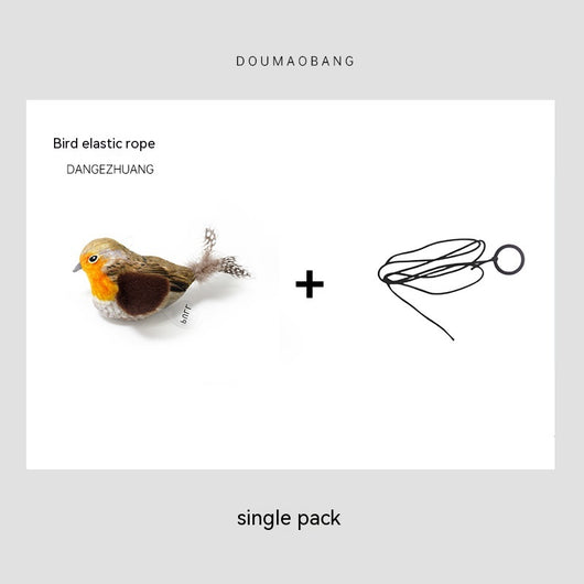Red plush bird cat toy on a long steel wire stick with an elastic rope, designed for interactive pet play. - Image 5