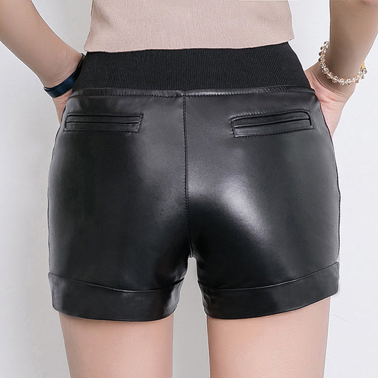 Pantalones Cortos de Cuero Gamuza para Mujer Cintura Alta Pierna Recta Casual - Image 8