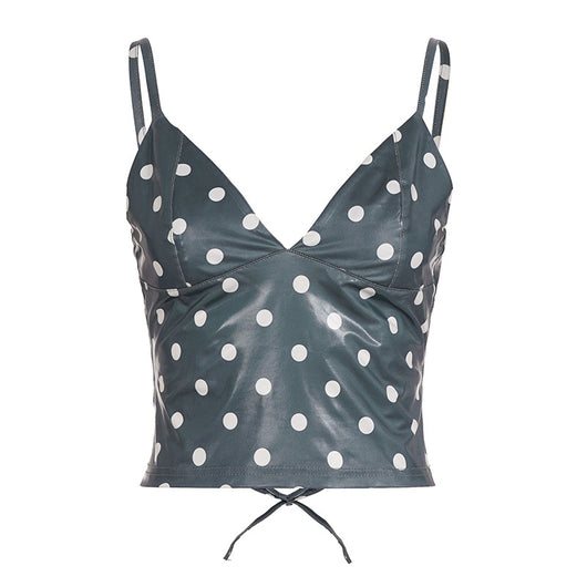 Camiseta de Cuero con Lunares y Escote en V para Mujer, Ajuste Ceñido - Image 8