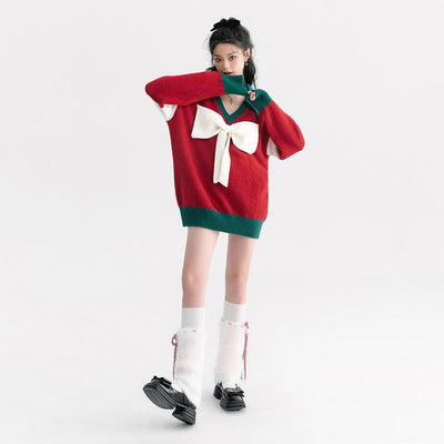Suéter Navideño Rojo con Lazo - Diseño Moderno y Acogedor para Mujer - Image 3