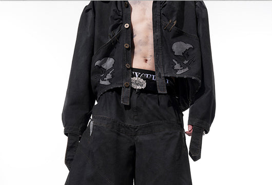 Pantalón Cropped Holgado con Doble Cintura y Costuras Lavadas para Hombre - Image 8