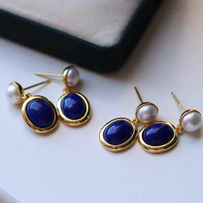 Aretes de Lapislázuli Natural con Perla - Image 4