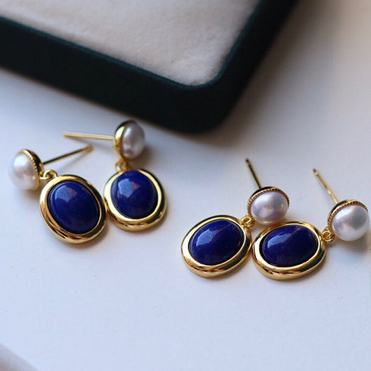 Aretes de Lapislázuli Natural con Perla - Image 4