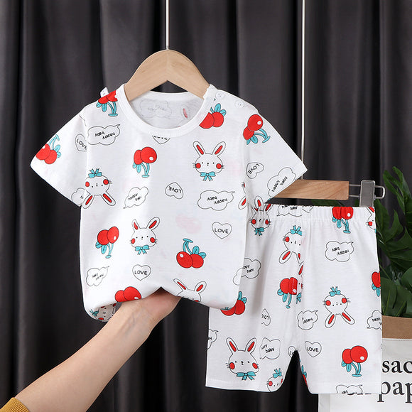 Conjunto de Dos Piezas en Algodón con Mangas Cortas para Niños y Niñas