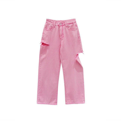 Pantalones Vaqueros Rotos Cintura Alta Mujer Pierna Recta Slim - Image 13