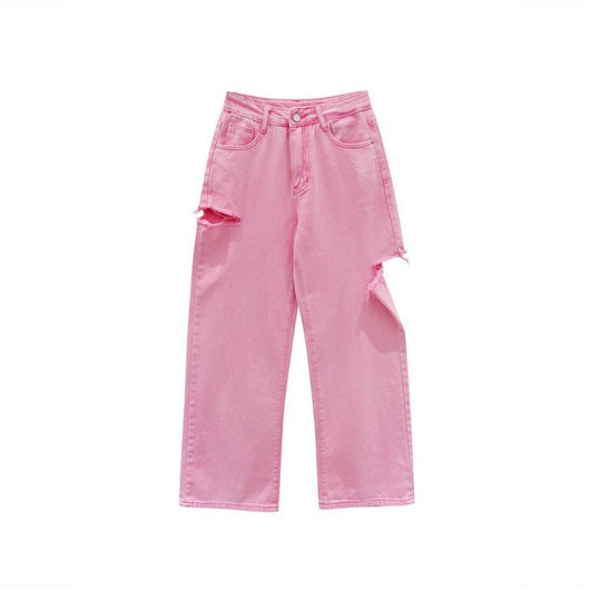 Pantalones Vaqueros Rotos Cintura Alta Mujer Pierna Recta Slim - Image 13