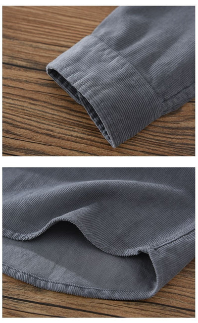 Camisa de Pana Manga Larga Estilo Japonés para Hombre - Colores Sólidos Primavera Otoño - Image 16