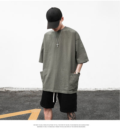 Camiseta Casual Americana de Manga Corta con Bolsillo y Orilla Deshilachada para Hombre - Image 35