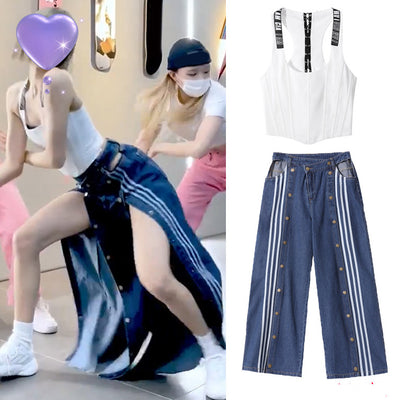 Conjunto Retro Tank Top y Jeans Acampanados