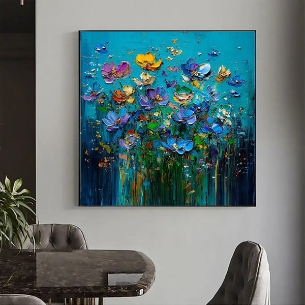 Cuadros Modernos de Flores al Óleo con Técnica de Espátula - Pinturas Abstractas Texturizadas 3D